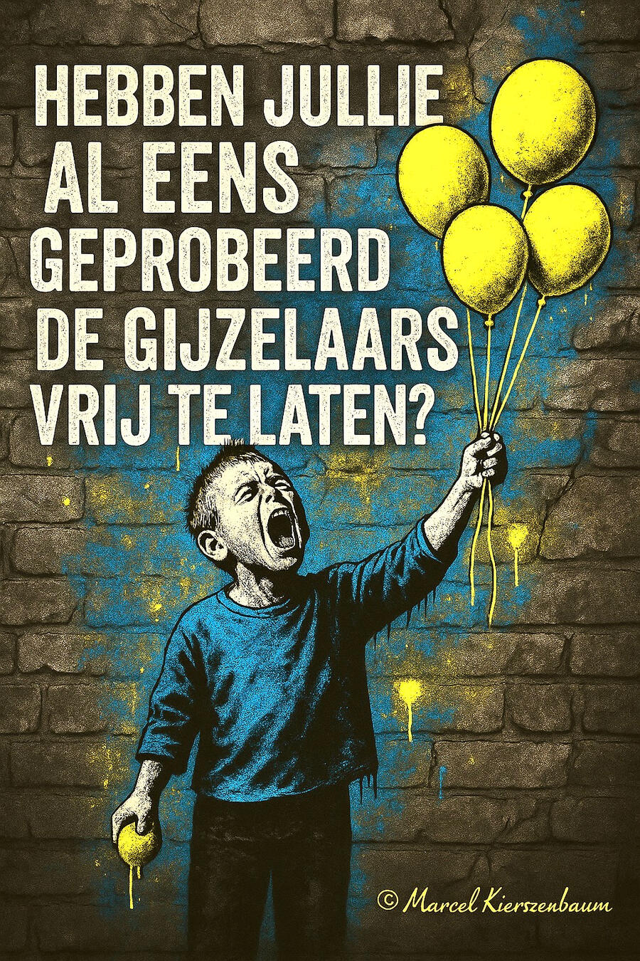 Street-art inspired digital portrait of Marcel Kierszenbaum with the slogan: Never Again Is Now – Silence Is Complicity.