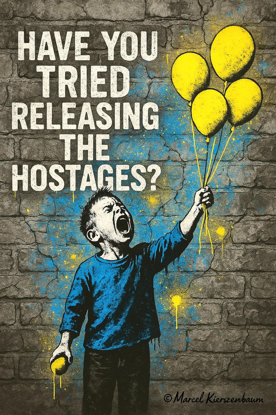 Street-art inspired digital portrait of Marcel Kierszenbaum with the slogan: Never Again Is Now – Silence Is Complicity.