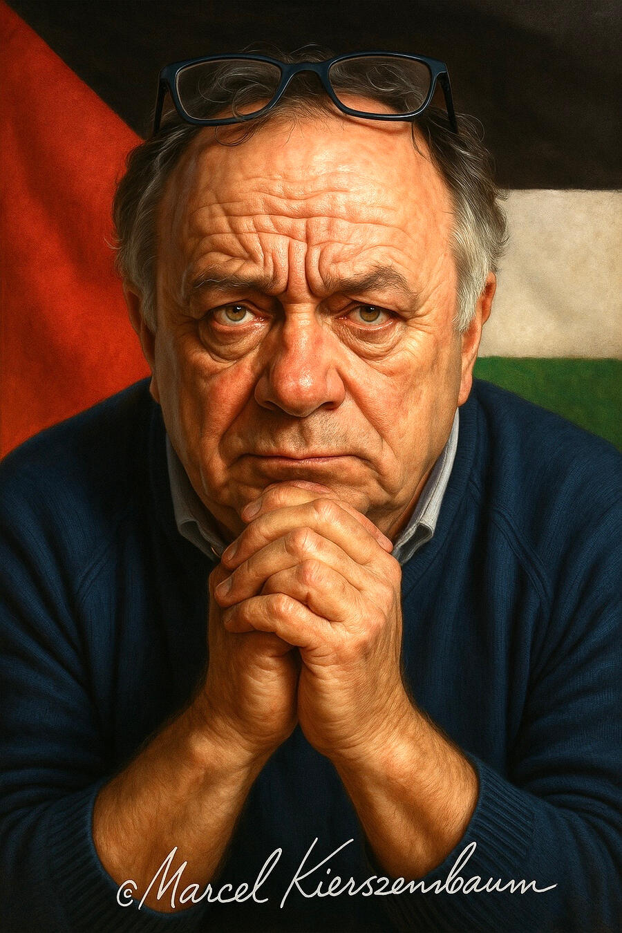 Marcel Kierszenbaum – Zionist Writer & Political Artist Street-art inspired digital portrait of Marcel Kierszenbaum with the slogan: Never Again Is Now – Silence Is Complicity.
