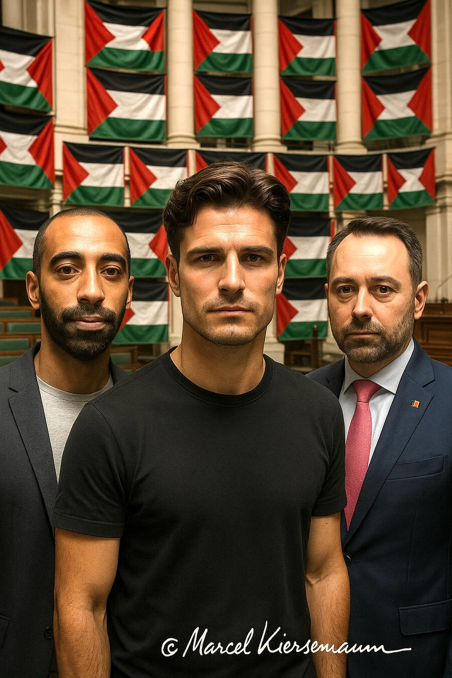 Marcel Kierszenbaum – Zionist Writer & Political Artist Street-art inspired digital portrait of Marcel Kierszenbaum with the slogan: Never Again Is Now – Silence Is Complicity.